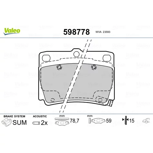 Sada brzdových platničiek kotúčovej brzdy VALEO 598778