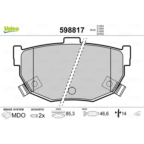 Sada brzdových platničiek kotúčovej brzdy VALEO 598817