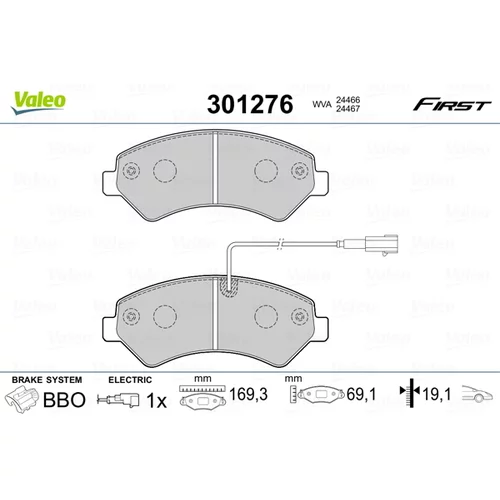 Sada brzdových platničiek kotúčovej brzdy VALEO 301276