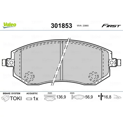 Sada brzdových platničiek kotúčovej brzdy VALEO 301853