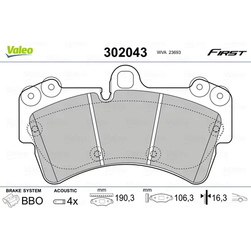 Sada brzdových platničiek kotúčovej brzdy VALEO 302043