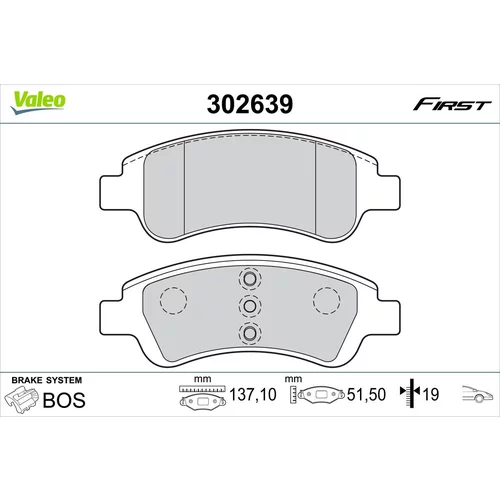 Sada brzdových platničiek kotúčovej brzdy VALEO 302639