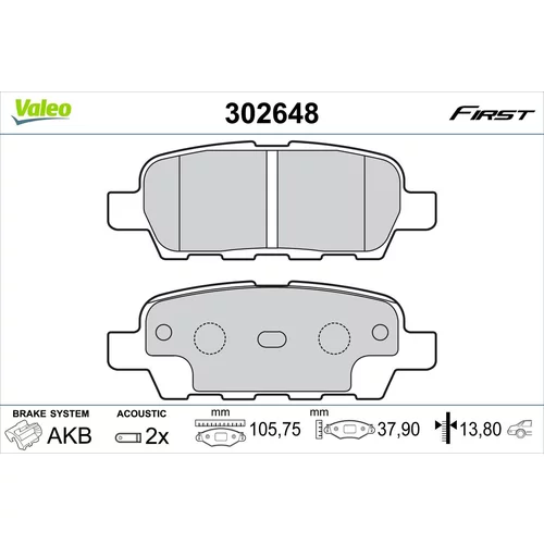 Sada brzdových platničiek kotúčovej brzdy VALEO 302648