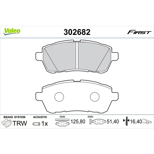 Sada brzdových platničiek kotúčovej brzdy VALEO 302682