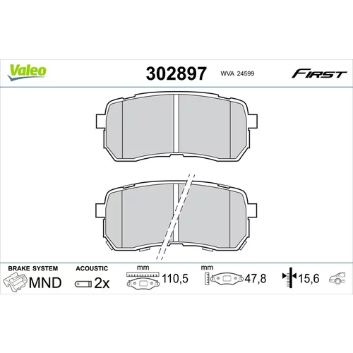 Sada brzdových platničiek kotúčovej brzdy VALEO 302897