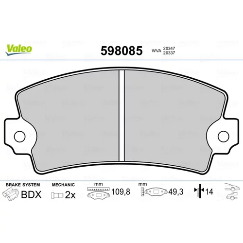 Sada brzdových platničiek kotúčovej brzdy VALEO 598085