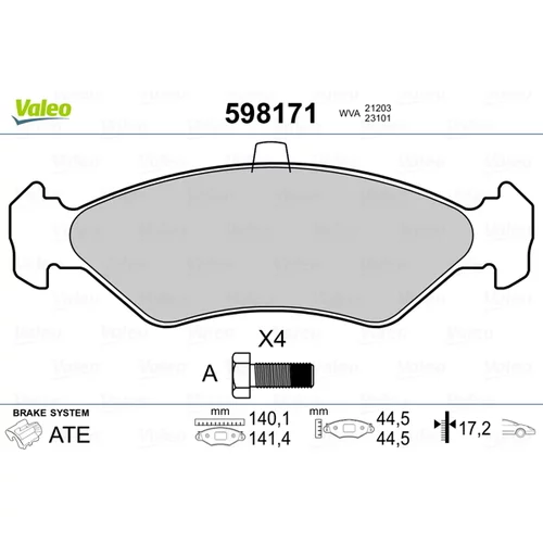 Sada brzdových platničiek kotúčovej brzdy VALEO 598171