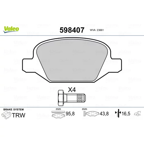 Sada brzdových platničiek kotúčovej brzdy VALEO 598407