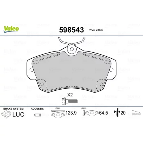 Sada brzdových platničiek kotúčovej brzdy VALEO 598543