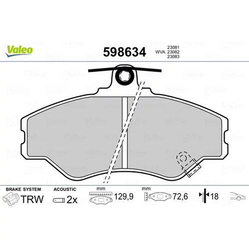 Sada brzdových platničiek kotúčovej brzdy VALEO 598634