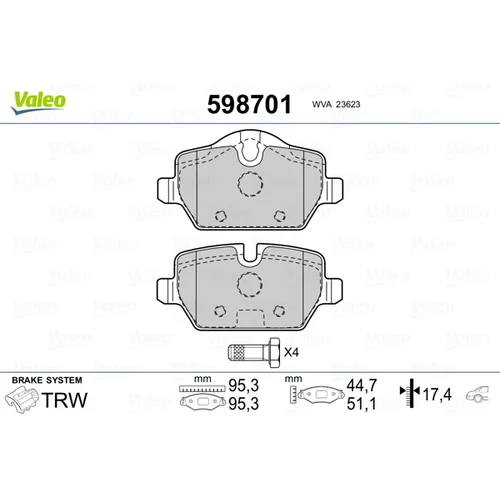 Sada brzdových platničiek kotúčovej brzdy 598701 /VALEO/