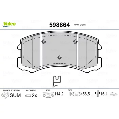 Sada brzdových platničiek kotúčovej brzdy VALEO 598864