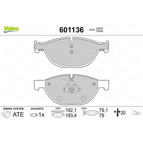 Sada brzdových platničiek kotúčovej brzdy VALEO 601136