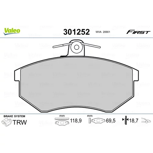 Sada brzdových platničiek kotúčovej brzdy VALEO 301252