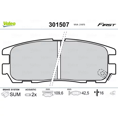 Sada brzdových platničiek kotúčovej brzdy VALEO 301507