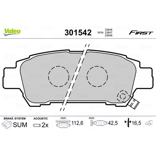 Sada brzdových platničiek kotúčovej brzdy 301542 /VALEO/