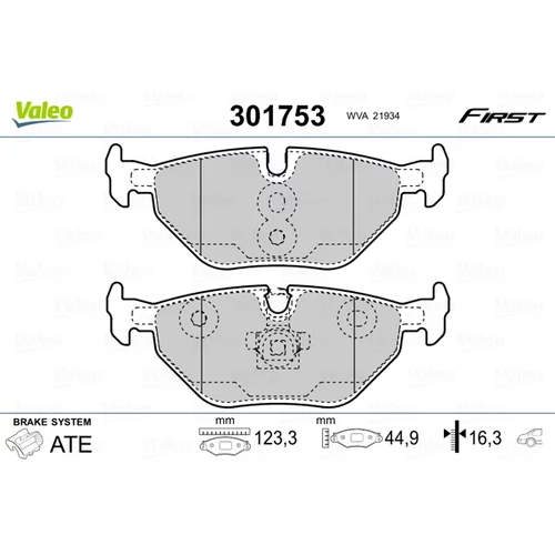 Sada brzdových platničiek kotúčovej brzdy VALEO 301753