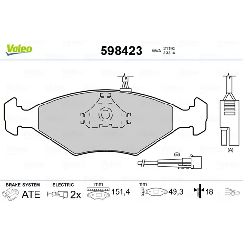 Sada brzdových platničiek kotúčovej brzdy VALEO 598423