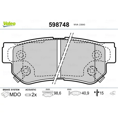 Sada brzdových platničiek kotúčovej brzdy VALEO 598748