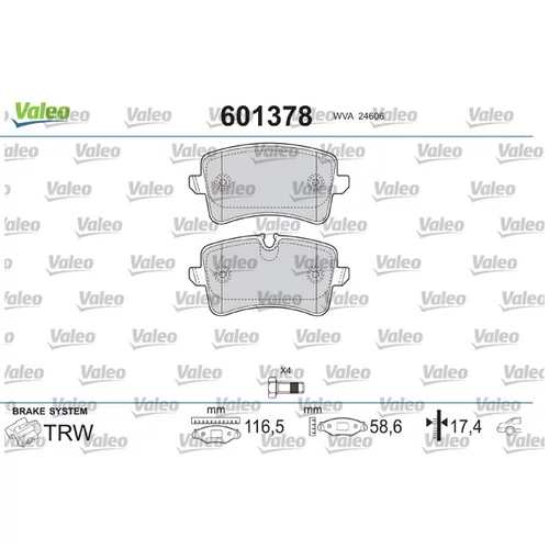 Sada brzdových platničiek kotúčovej brzdy VALEO 601378