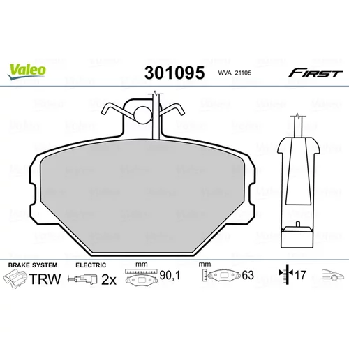 Sada brzdových platničiek kotúčovej brzdy VALEO 301095