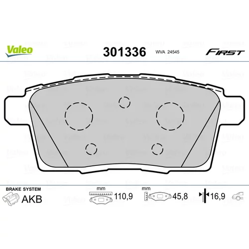 Sada brzdových platničiek kotúčovej brzdy VALEO 301336