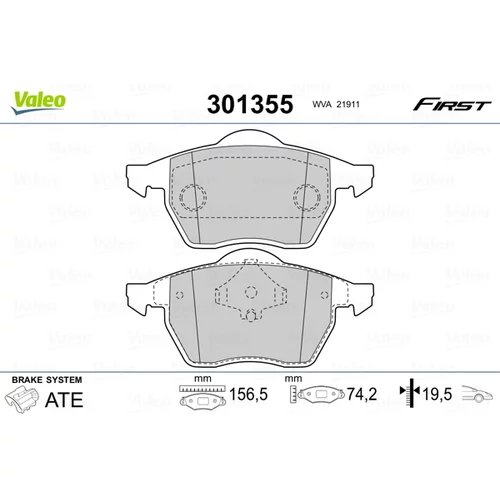 Sada brzdových platničiek kotúčovej brzdy VALEO 301355