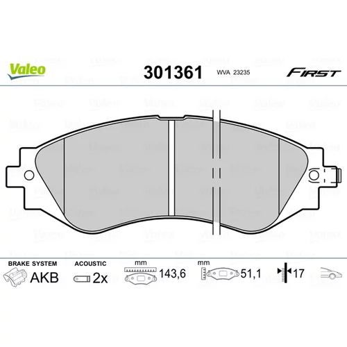 Sada brzdových platničiek kotúčovej brzdy VALEO 301361