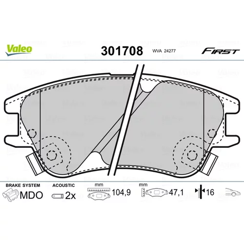 Sada brzdových platničiek kotúčovej brzdy VALEO 301708