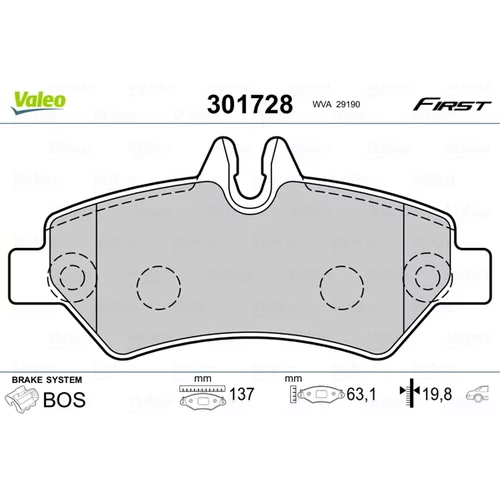 Sada brzdových platničiek kotúčovej brzdy VALEO 301728