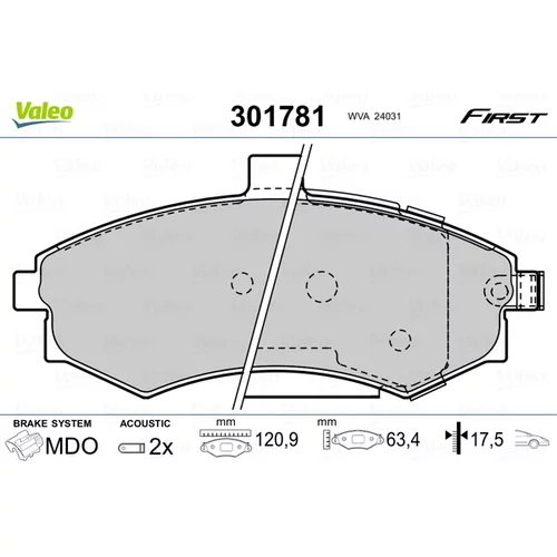 Sada brzdových platničiek kotúčovej brzdy VALEO 301781