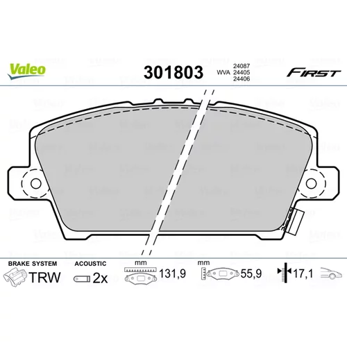 Sada brzdových platničiek kotúčovej brzdy VALEO 301803