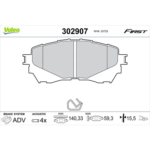 Sada brzdových platničiek kotúčovej brzdy VALEO 302907