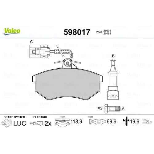 Sada brzdových platničiek kotúčovej brzdy VALEO 598017