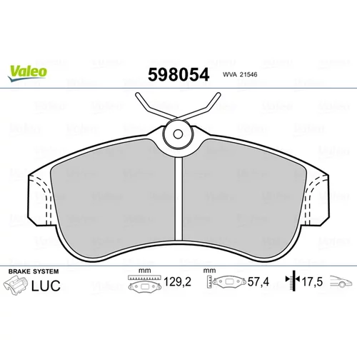 Sada brzdových platničiek kotúčovej brzdy 598054 /VALEO/