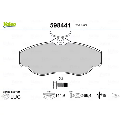 Sada brzdových platničiek kotúčovej brzdy VALEO 598441