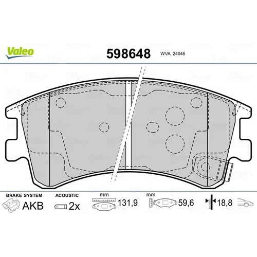 Sada brzdových platničiek kotúčovej brzdy VALEO 598648