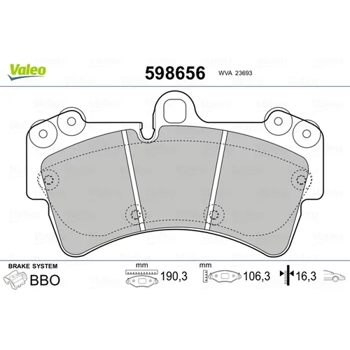 Sada brzdových platničiek kotúčovej brzdy VALEO 598656