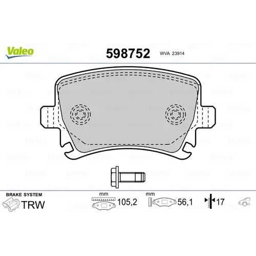 Sada brzdových platničiek kotúčovej brzdy VALEO 598752