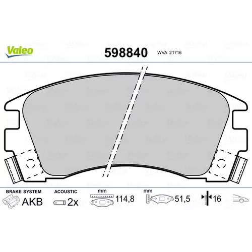 Sada brzdových platničiek kotúčovej brzdy VALEO 598840