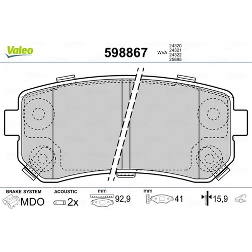 Sada brzdových platničiek kotúčovej brzdy VALEO 598867