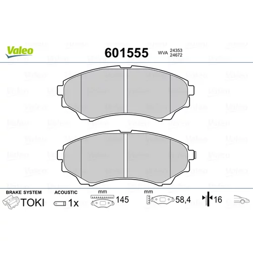 Sada brzdových platničiek kotúčovej brzdy VALEO 601555