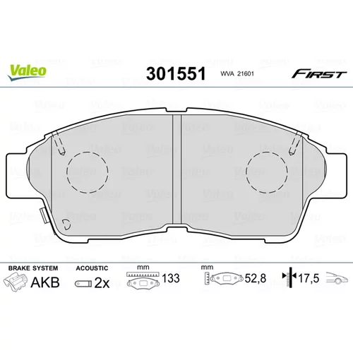 Sada brzdových platničiek kotúčovej brzdy VALEO 301551