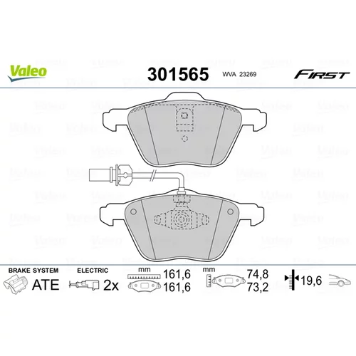 Sada brzdových platničiek kotúčovej brzdy VALEO 301565