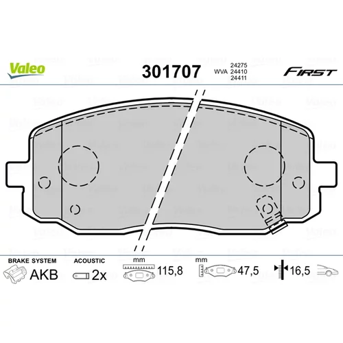 Sada brzdových platničiek kotúčovej brzdy VALEO 301707