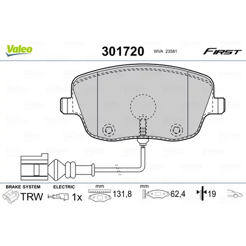 Sada brzdových platničiek kotúčovej brzdy 301720 /VALEO/