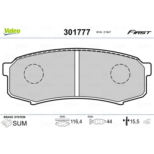 Sada brzdových platničiek kotúčovej brzdy VALEO 301777