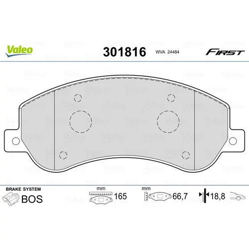 Sada brzdových platničiek kotúčovej brzdy VALEO 301816