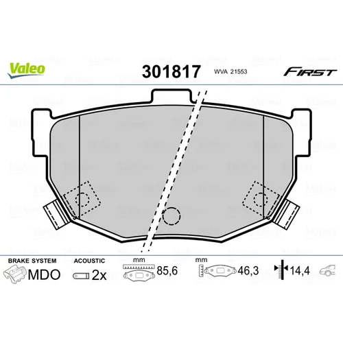 Sada brzdových platničiek kotúčovej brzdy VALEO 301817