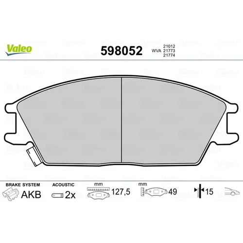 Sada brzdových platničiek kotúčovej brzdy VALEO 598052